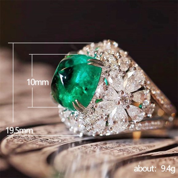 Vintage New two tone s925 simulated emerald women Ring - Picture 3 of 3